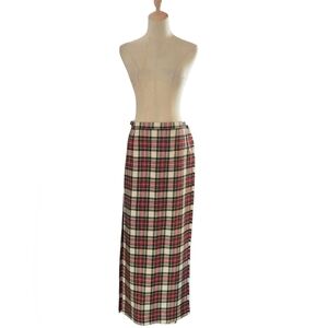 GOR RAY England Red And White Vintage Plaid Maxi Skirt